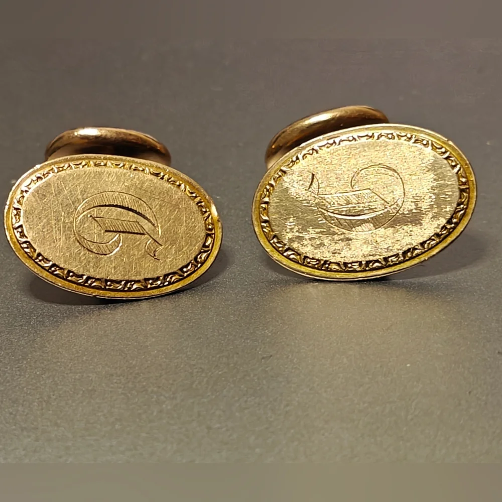 Antique 12K GF Yellow Gold Filled Oval Cufflinks With Monogram Letter d - Picture 2 of 8